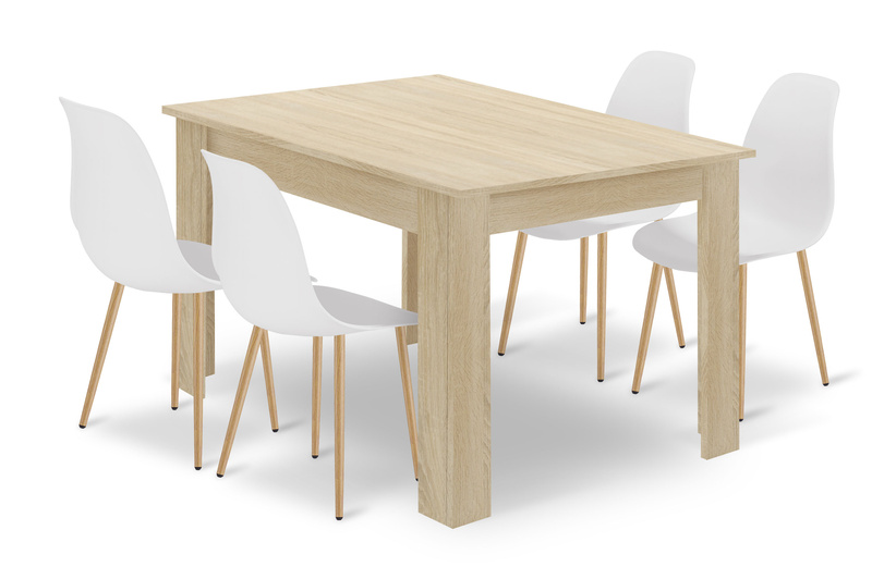 Zestaw Stół NP 120x80 Dąb Sonoma + 4 krzesła WAT białe / nogi naturalne
