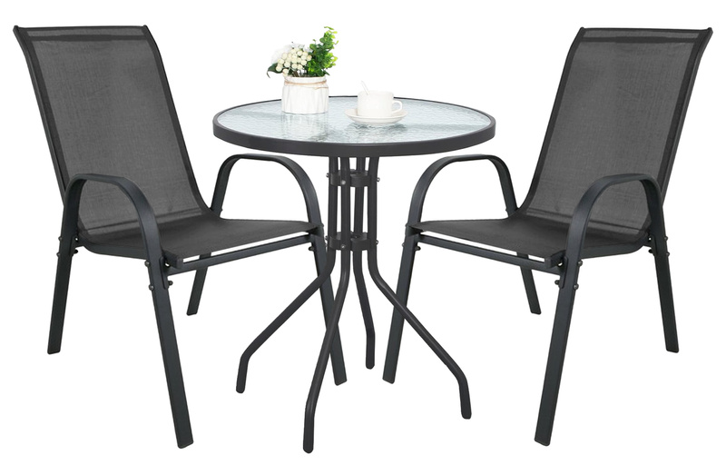 Stół okrągły ISLAND 60cm + 2x Krzesło SOFIA ciemny szary