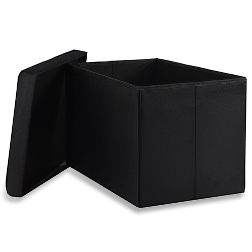 Pufa składana XL z guzikami - 60x38x38cm aksamit czarna