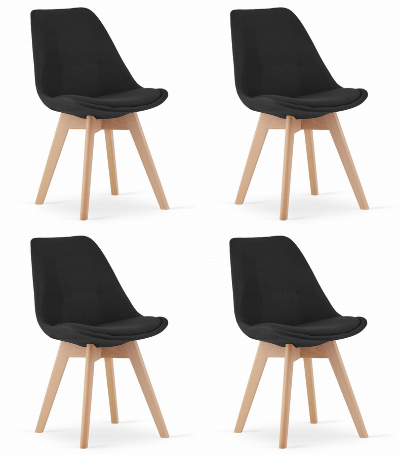 Krzesło NORI - czarny materiał bez guzików - nogi naturalne x 4