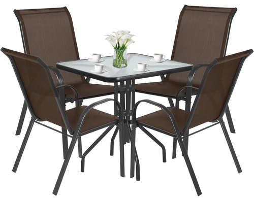 Stół kwadrat ISLAND 70cm + 4x Krzesło SOFIA brąz