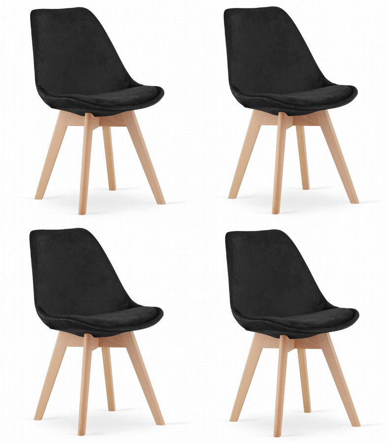 Krzesło NORI - czarny aksamit - nogi naturalne x 4