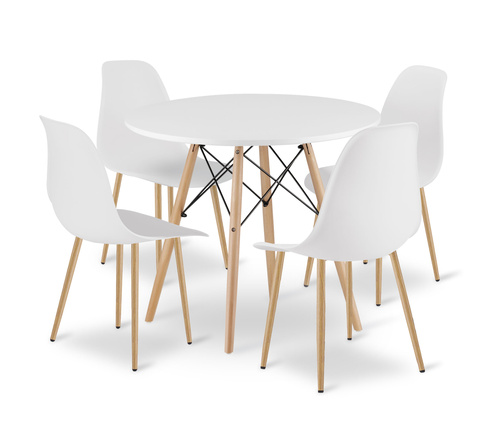 Zestaw Stół TODI Okrągły 80cm - biały + 4 krzesła WAT białe / nogi naturalne