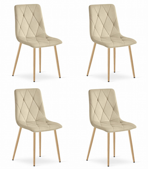 Krzesło LIBRA - jasny beż aksamit / nogi kolor drewna x 4