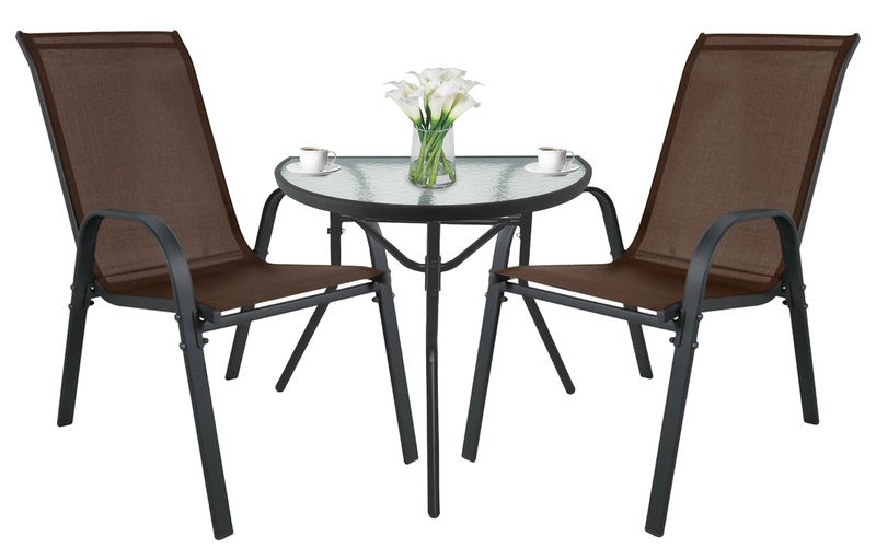 Stół ISLAND Półokrągły + 2x Krzesło SOFIA brąz