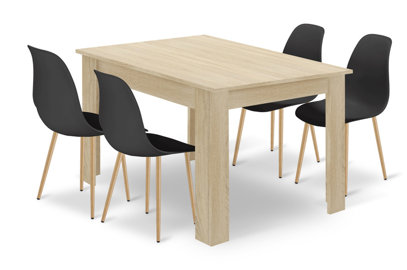 Zestaw Stół NP 120x80 Dąb Sonoma + 4 krzesła WAT czarne / nogi naturalne