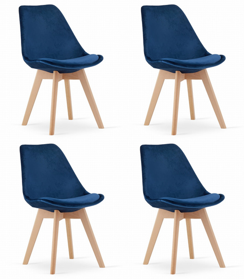 Krzesło NORI - niebieski aksamit - nogi naturalne x 4