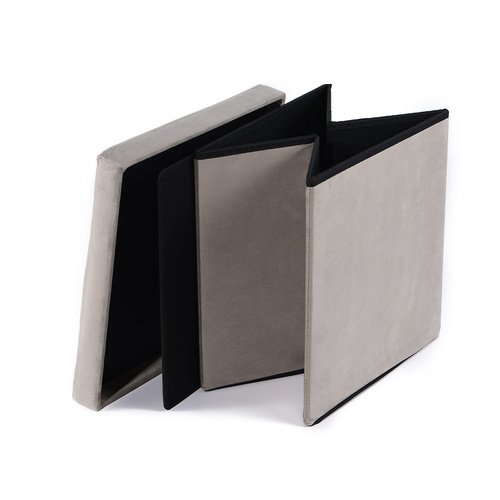 Pufa składana L z guzikami - 38x38x38cm aksamit beż