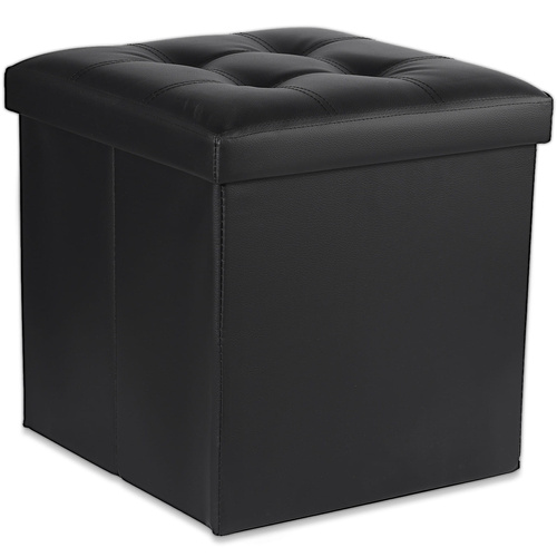 Pufa składana L z guzikami - 38x38x38cm ekoskóra czarna