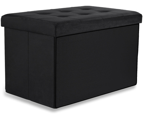 Pufa składana XL z guzikami - 60x38x38cm aksamit czarna x 4