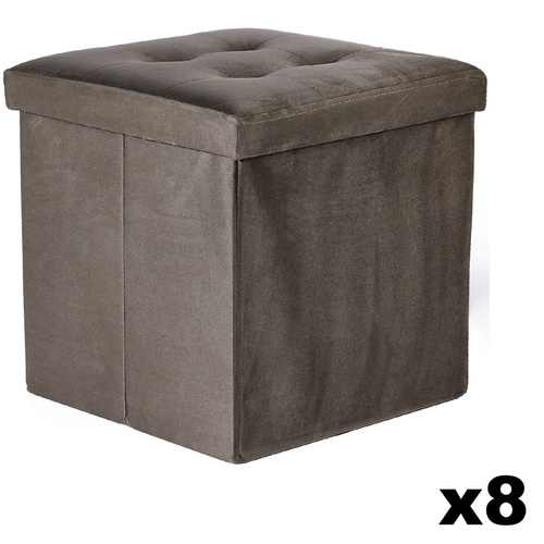 Pufa składana L z guzikami - 38x38x38cm aksamit brąz x 8