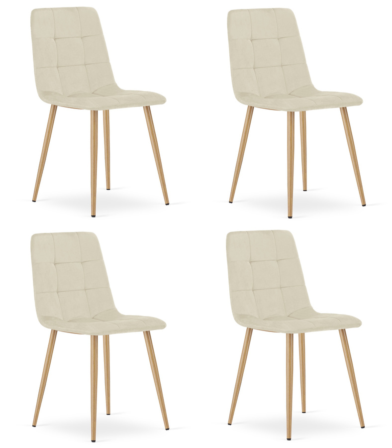 Krzesło KARA - jasny beż aksamit / nogi kolor drewna x 4