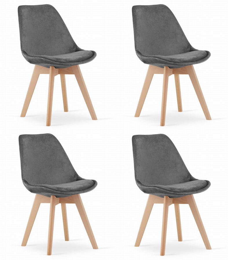 Krzesło NORI - szary ciemny aksamit - nogi naturalne x 4