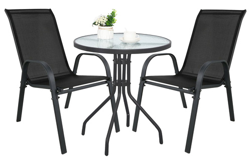 Stół okrągły ISLAND 60cm + 2x Krzesło SOFIA czarne