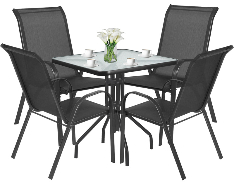 Stół kwadrat ISLAND 70cm + 4x Krzesło SOFIA ciemny szary