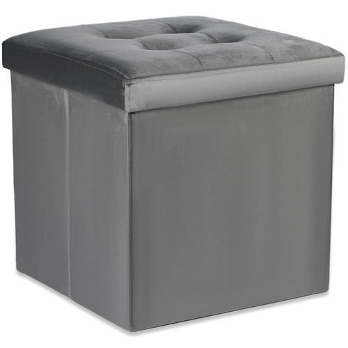 Pufa składana L z guzikami - 38x38x38cm aksamit szara x 8