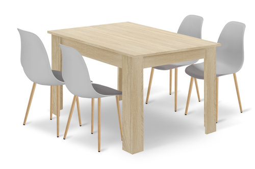 Zestaw Stół NP 120x80 Dąb Sonoma + 4 krzesła WAT szare / nogi naturalne