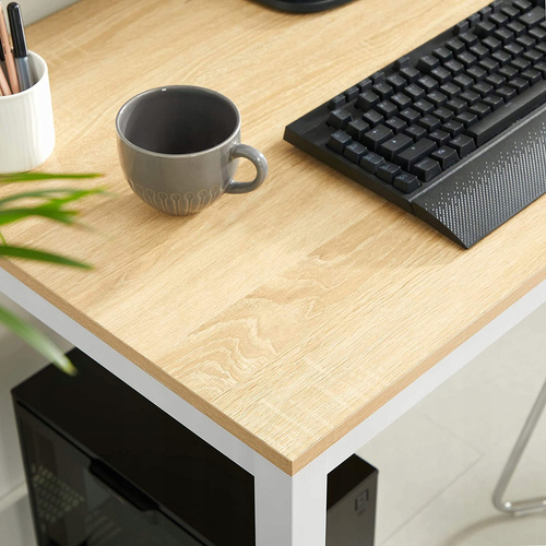 Zestaw Stół TESSA 120cm x 60cm - dąb / białe nogi + 4 krzesła WAT szare / nogi naturalne