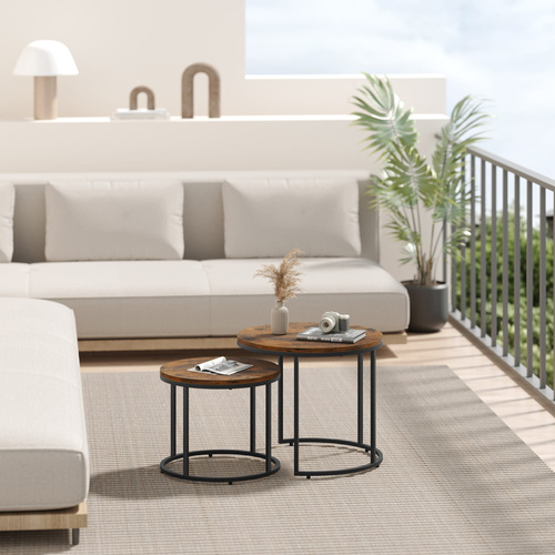 Stolik kawowy okrągły 2szt - rustykalny / nogi czarne