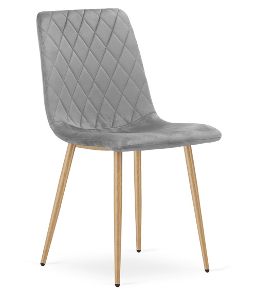 Krzesło TURIN - jasny szary aksamit / nogi kolor drewna x 2