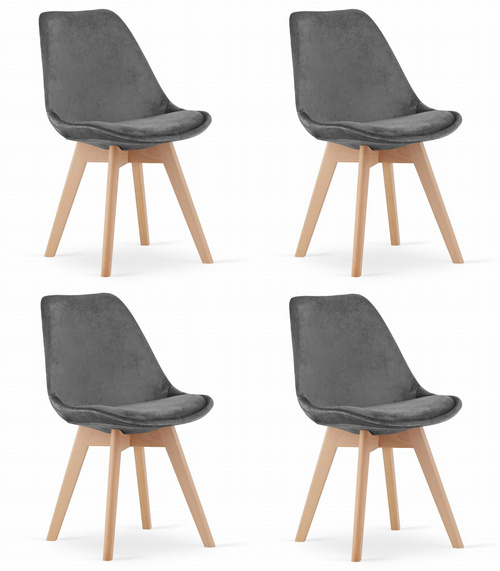 Krzesło NORI - szary ciemny aksamit - nogi naturalne x 4