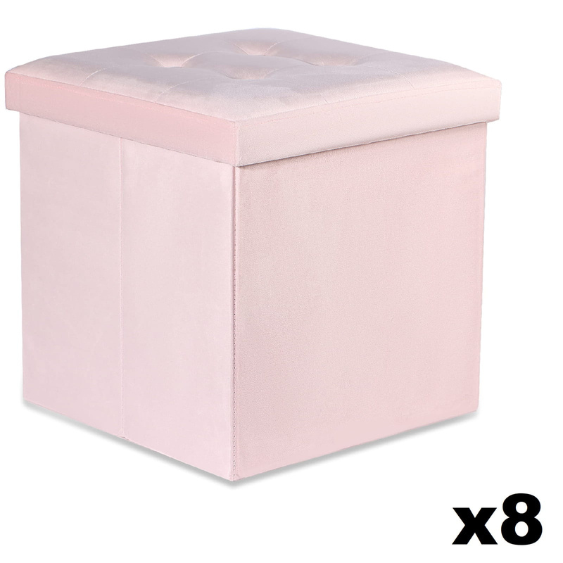 Pufa składana L z guzikami - 38x38x38cm aksamit róż x 8