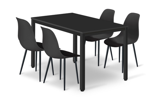 Zestaw Stół TESSA 120cm x 60cm - czarny / czarne nogi + 4 krzesła WAT czarne / nogi czarne