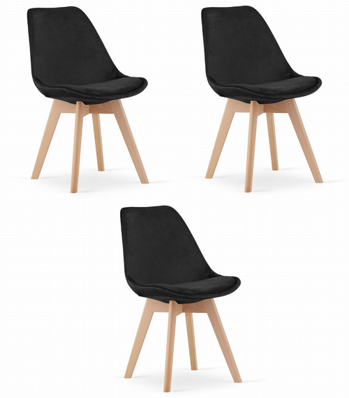 Krzesło NORI - czarny aksamit - nogi naturalne x 3