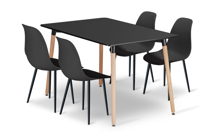 Zestaw Stół ADRIA 120cm x 80cm - czarny + 4 krzesła WAT czarne / nogi czarne