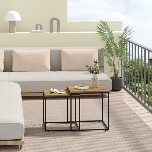 Stolik kawowy kwadrat 2szt - dąb / nogi czarne