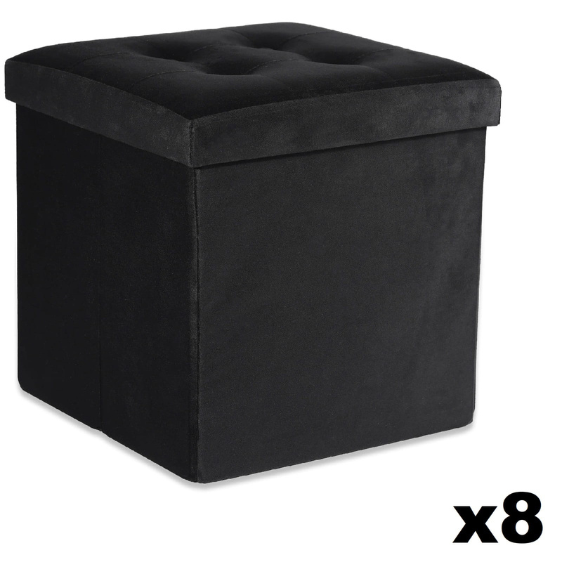 Pufa składana L z guzikami - 38x38x38cm aksamit czarna x 8