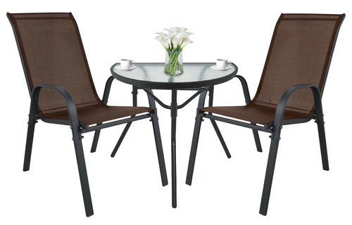 Stół ISLAND Półokrągły + 2x Krzesło SOFIA brąz