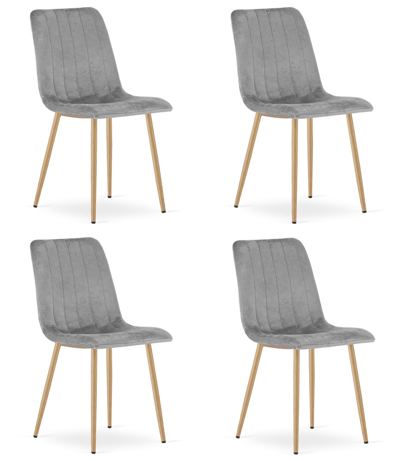 Krzesło LAVA - jasny szary aksamit / nogi kolor drewna x 4