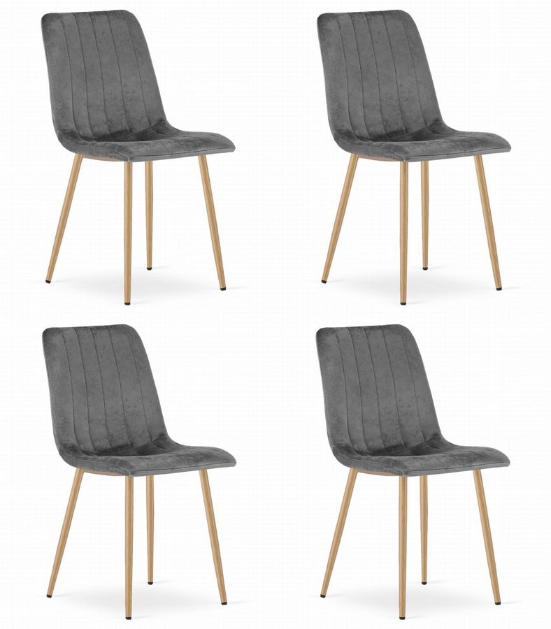 Krzesło LAVA - ciemny szary aksamit / nogi kolor drewna x 4