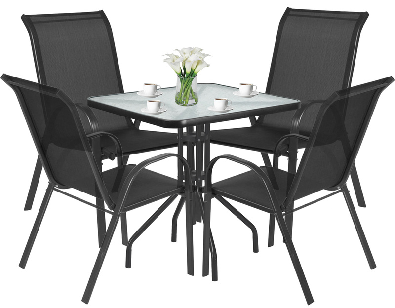 Stół kwadrat ISLAND 70cm + 4x Krzesło SOFIA czarne