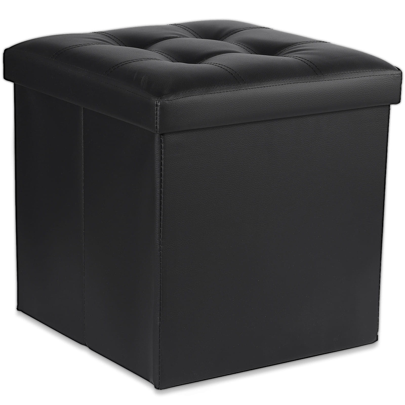 Pufa składana L z guzikami - 38x38x38cm ekoskóra czarna