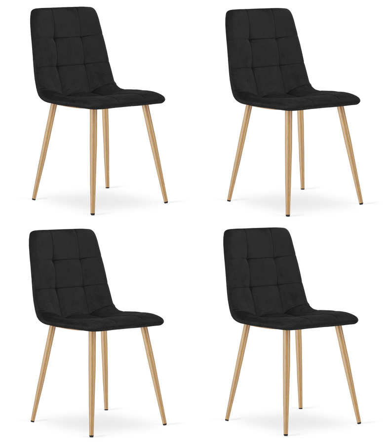Krzesło KARA - czarny aksamit / nogi kolor drewna x 4