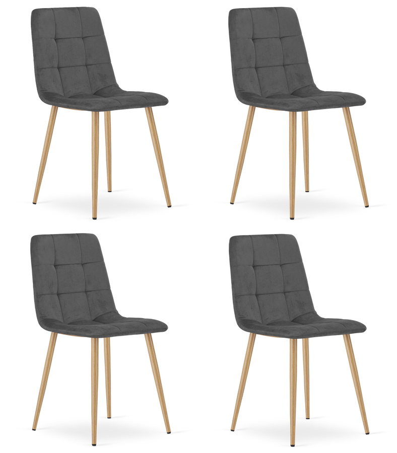 Krzesło KARA - ciemny szary aksamit / nogi kolor drewna x 4