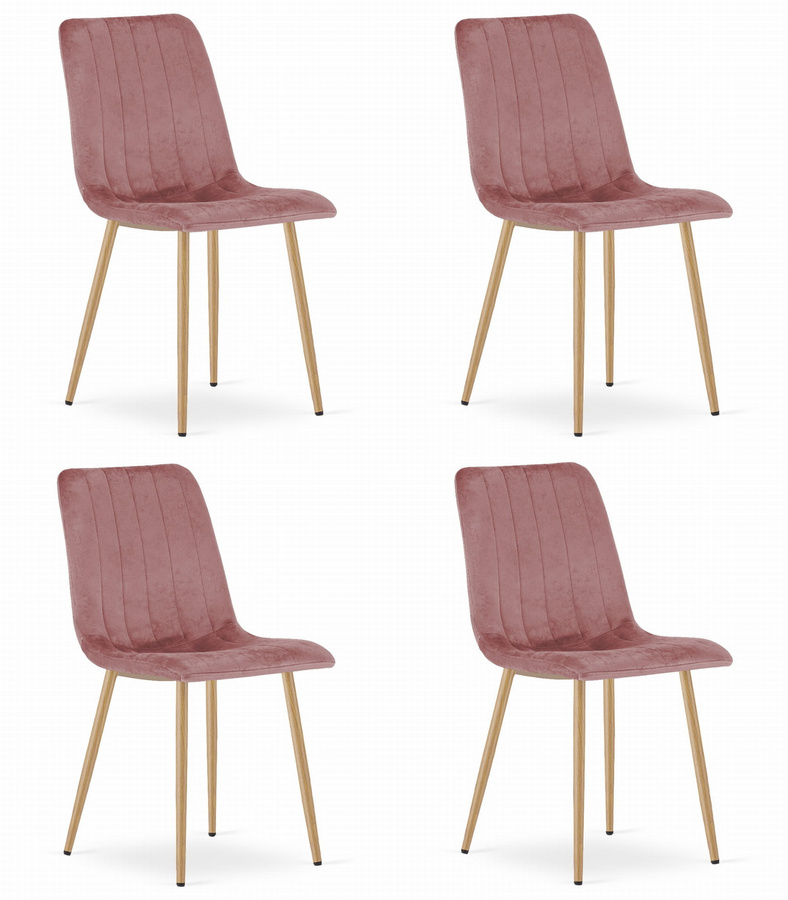 Krzesło LAVA - różowy aksamit / nogi kolor drewna x 4