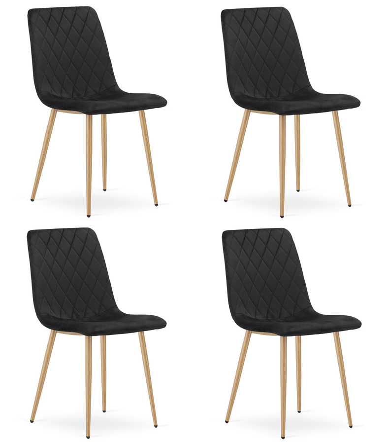 Krzesło TURIN - czarny aksamit / nogi kolor drewna x 4