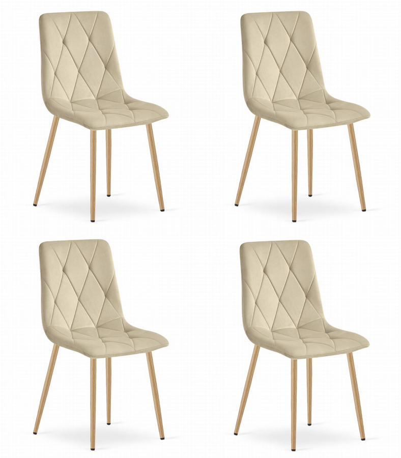 Krzesło LIBRA - jasny beż aksamit / nogi kolor drewna x 4