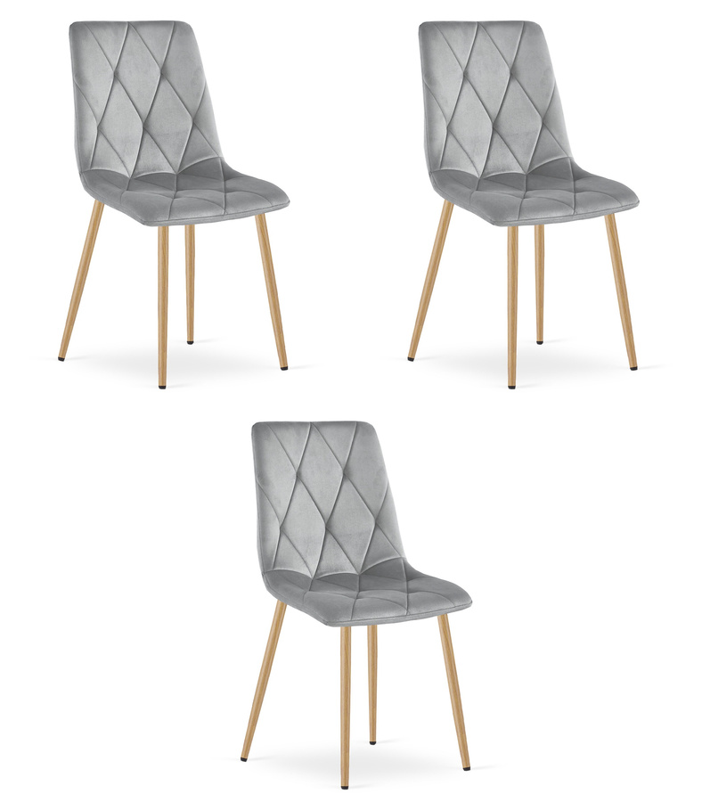 Krzesło LIBRA - jasny szary aksamit / nogi kolor drewna x 3