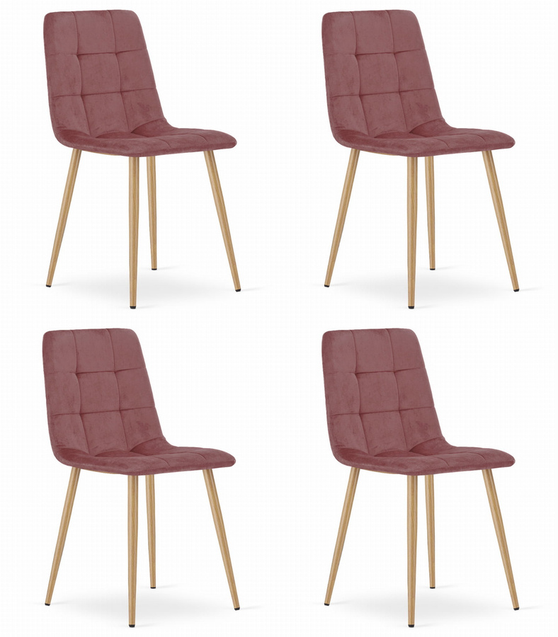 Krzesło KARA - różowy aksamit / nogi kolor drewna x 4