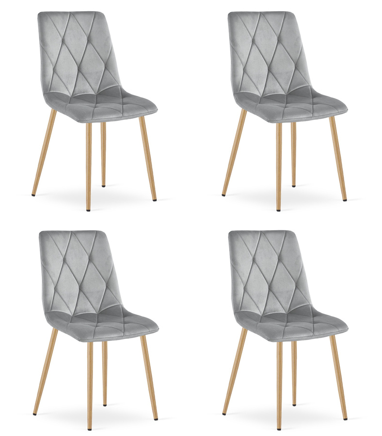 Krzesło LIBRA - jasny szary aksamit / nogi kolor drewna x 4