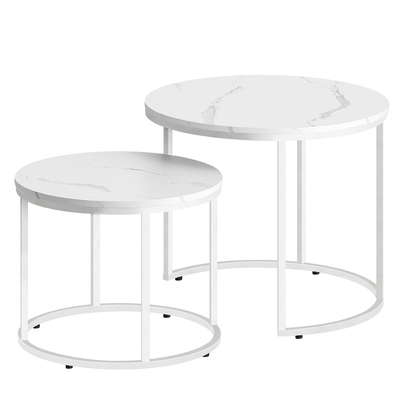 Stolik kawowy okrągły 2szt - marmur / nogi białe
